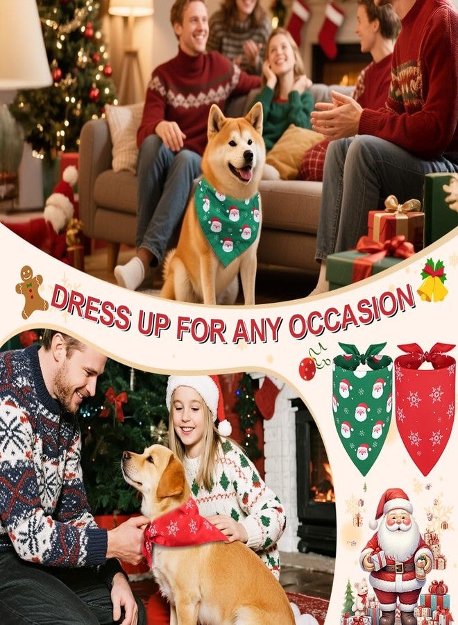 Vivifying Christmas Dog Bandana 2 Pack - Holiday Pet Scarves with Santa & Snowflake Prints, Red and Green Reversible Triangle Dog Bibs for Small, Medium & Large Dogs (Size L) - Image 4